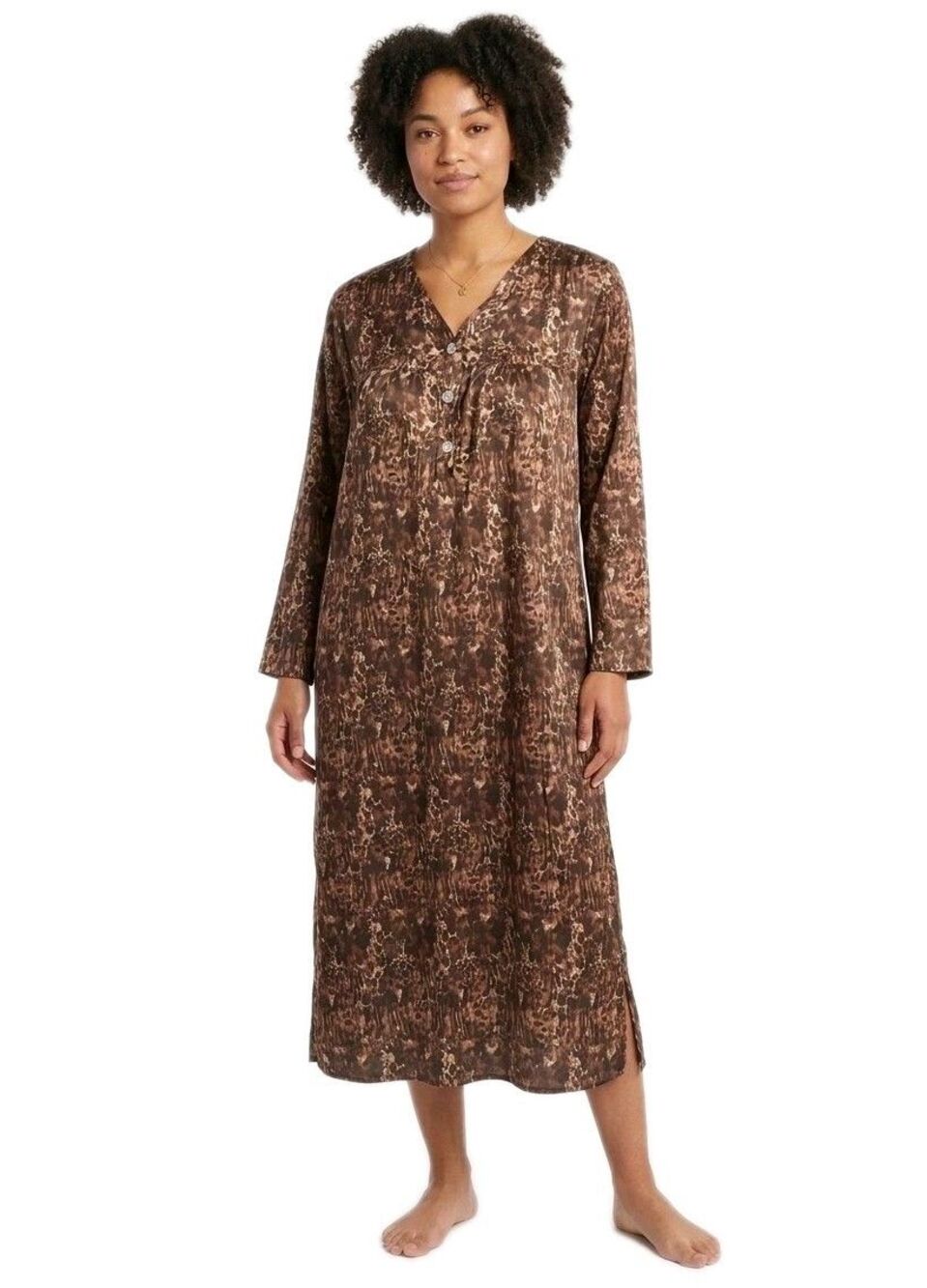 Anthony Richards Vintage Leopard Print Long Sleeve Nightgown 140291 Women Size L